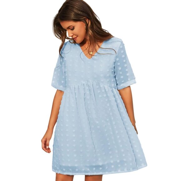 2 Swiss Dot Chiffon V-Neck Dresses Long Sleeve & Short Sleeve - Picture 2 of 13